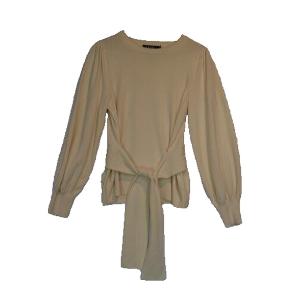 Lauren Ralph Lauren Sweater Womens Medium Ivory Belt Tie Balloon Sleeve Knit - Picture 1 of 11